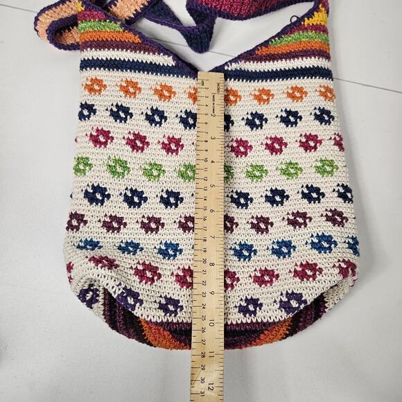 Guatemalan Zippered Crochet Knit Hobo Bag Multicolor Purse Boho Colorful - Picture 4 of 7
